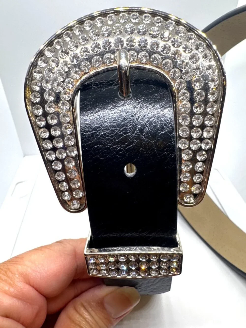 Vince Camuto Leather Belt 42 Rhinestone Buckle Western Cowgirl Nashville Style